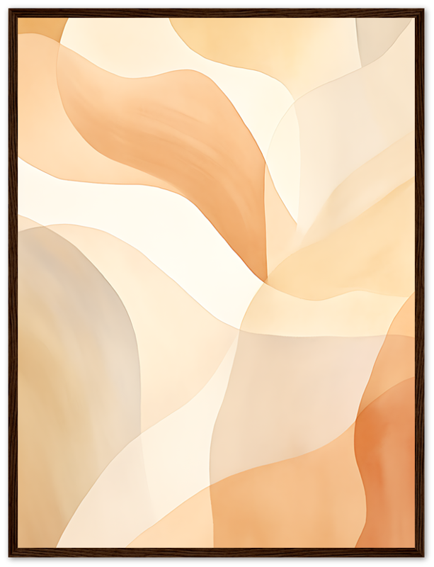 Abstract art with flowing shapes in warm tones, framed.