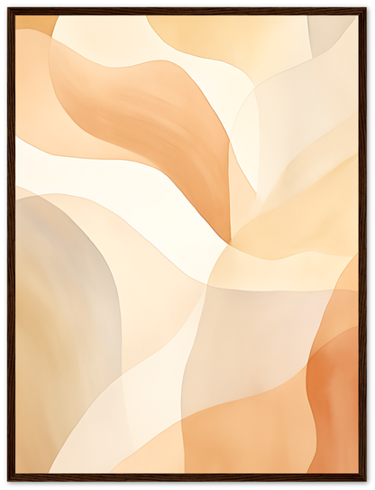 Abstract art with flowing shapes in warm tones, framed.