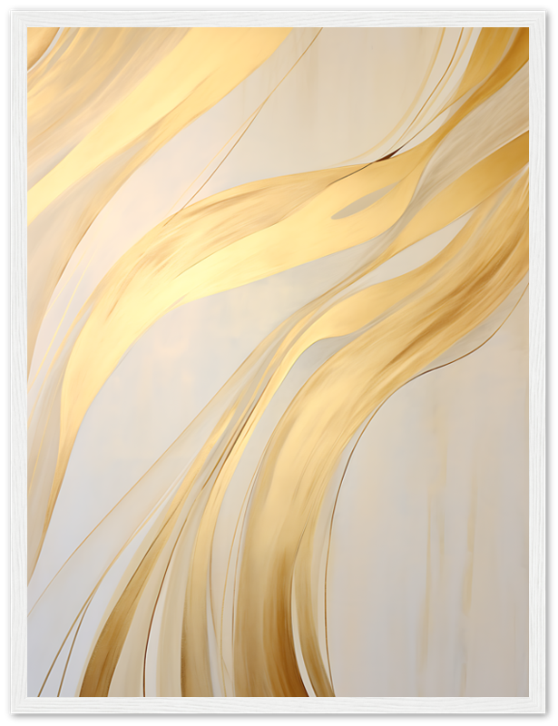 Abstract golden swirls on a light background, framed.