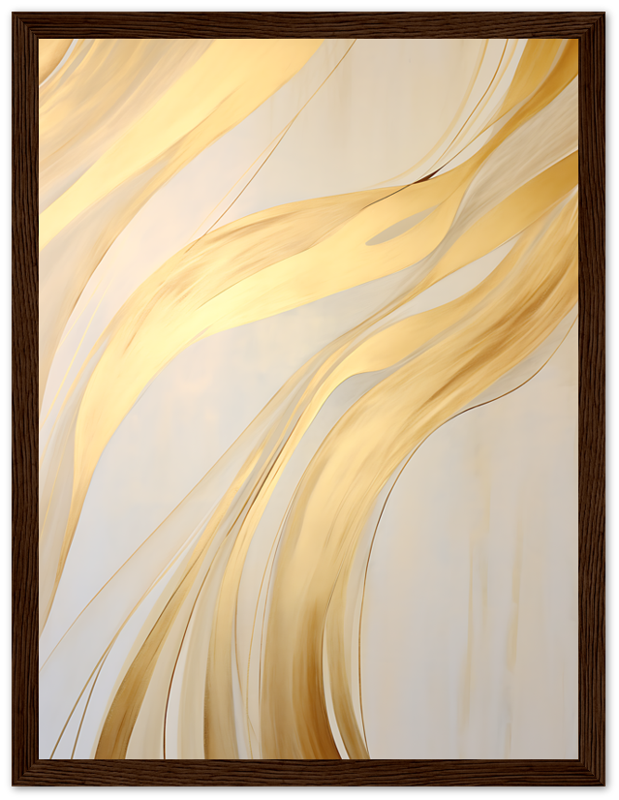 Abstract golden swirls in a frame on a wall.