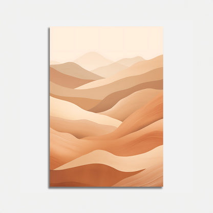 Abstract desert landscape painting with layered sand dunes and pastel sky.