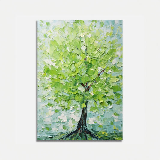 A vibrant oil painting of a lush green tree on a white background.