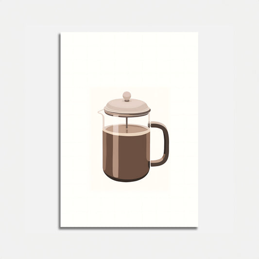 Illustration of a French press coffee pot with coffee inside.