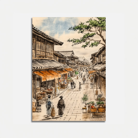 El encanto atemporal de las calles de Japón durante el período Edo – Póster