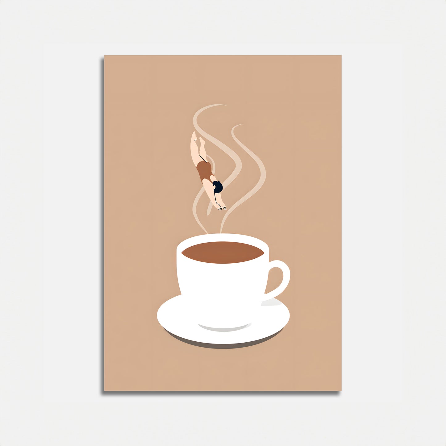 Illustration of a tiny dancer above a coffee cup with steam intertwining.
