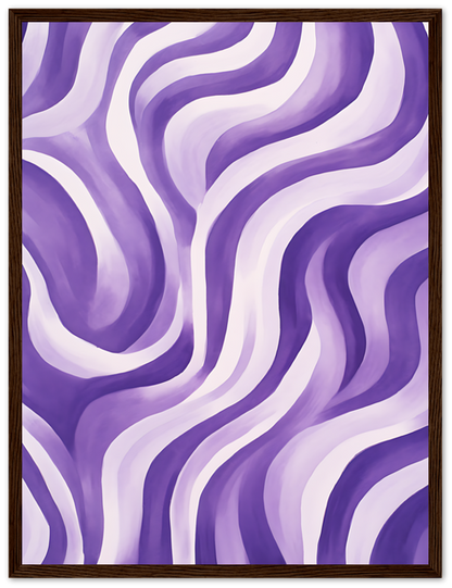 Abstract purple and white wavy pattern painting with a dark frame.