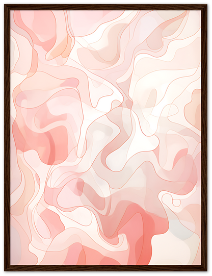 Abstract wavy lines in soft pink and white hues, framed.