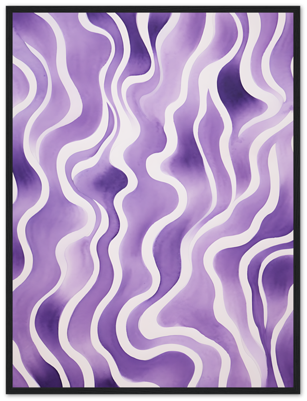 "Abstract purple and white wavy pattern painting."
