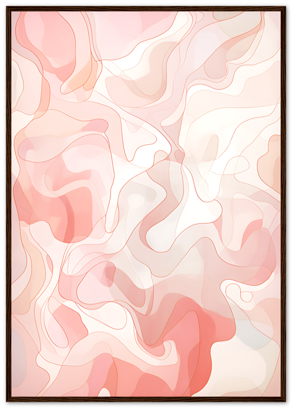 Abstract wavy patterns in shades of pink and beige within a framed artwork.