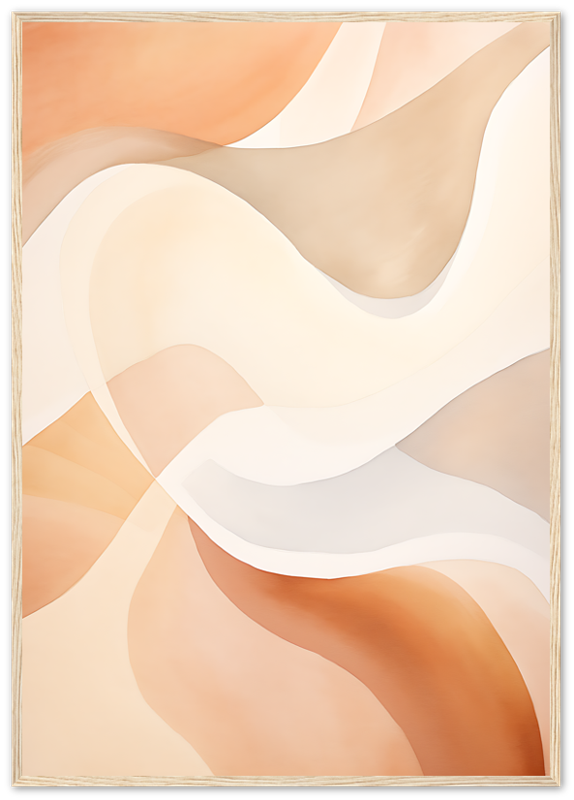 Abstract painting with flowing beige and peach shapes on a canvas.