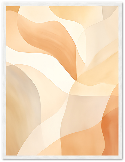 Abstract art with smooth, flowing shapes in warm shades of orange and beige.