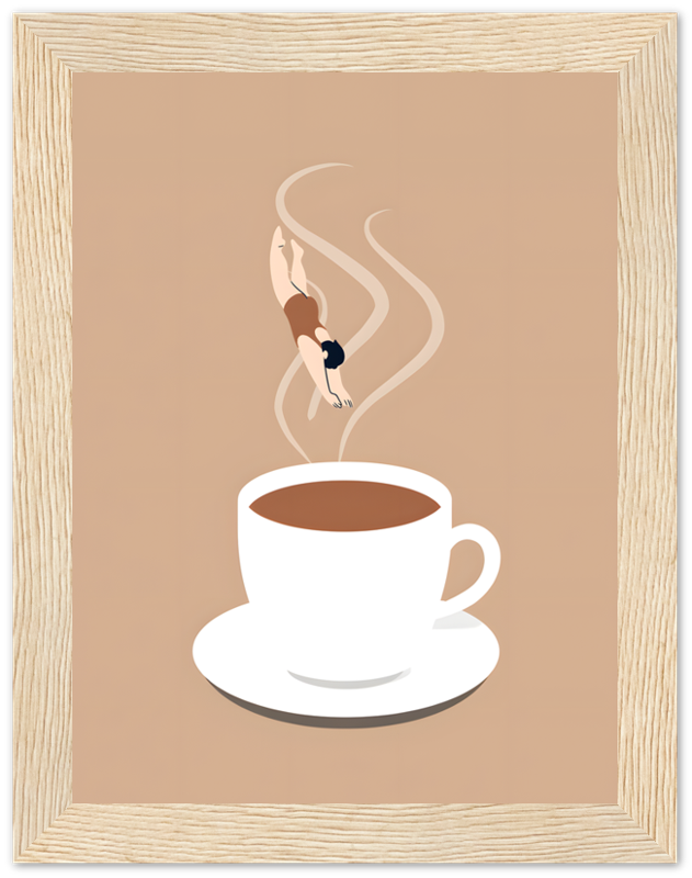 Illustration of a tiny ballerina dancing above a steaming coffee cup.