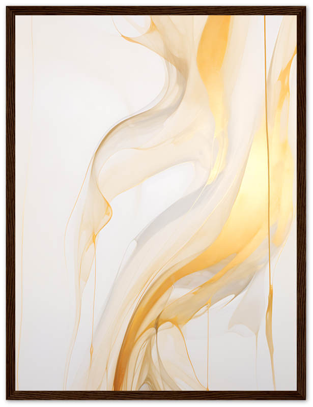 Abstract swirls of gold and white smoke framed as artwork.