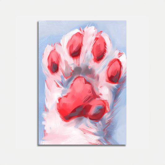 A colorful painting of an animal paw print on a white canvas.
