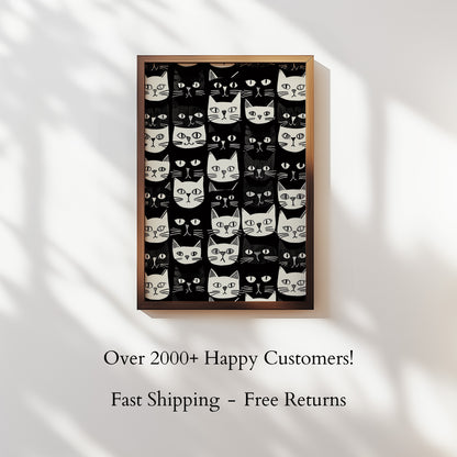 Black & White Cat Faces - Poster