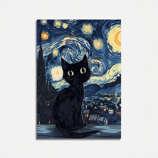 Póster Gatito de la noche estrellada