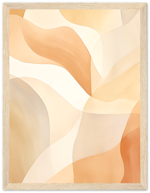 Abstract art with smooth curves in warm tones, framed.