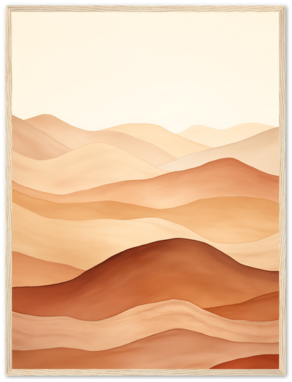 A framed illustration of abstract desert dunes in warm earth tones.