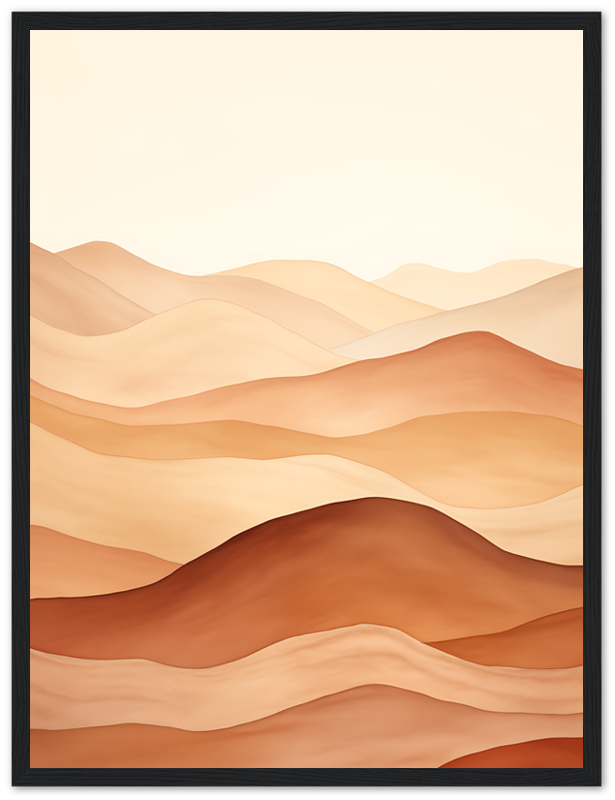 A framed illustration of abstract desert dunes in warm earth tones.