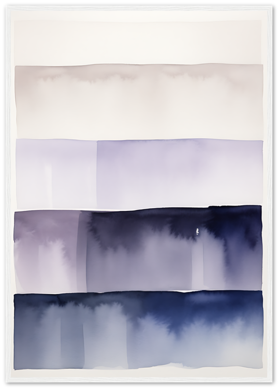 Abstract watercolor painting with layered horizontal bands in shades of purple and pink.