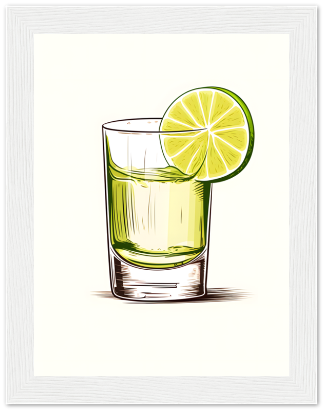 Illustration of a glass with a beverage and lime slice.