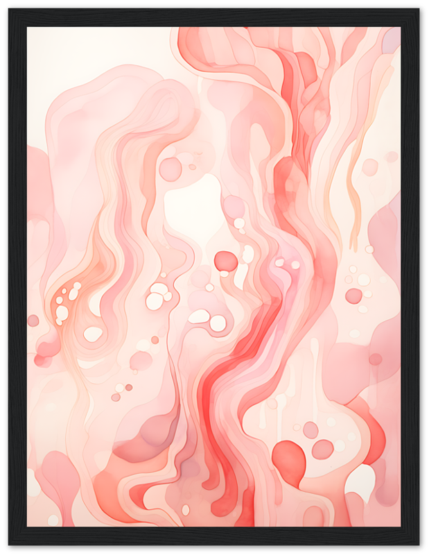 Abstract wavy pink and red artwork in a black frame.