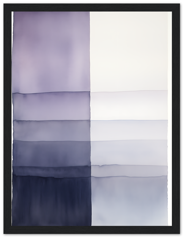 Abstract painting with gradient shades from white to dark blue in a wooden frame.
