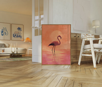 Flamingo Zonsondergang Reflectie Poster