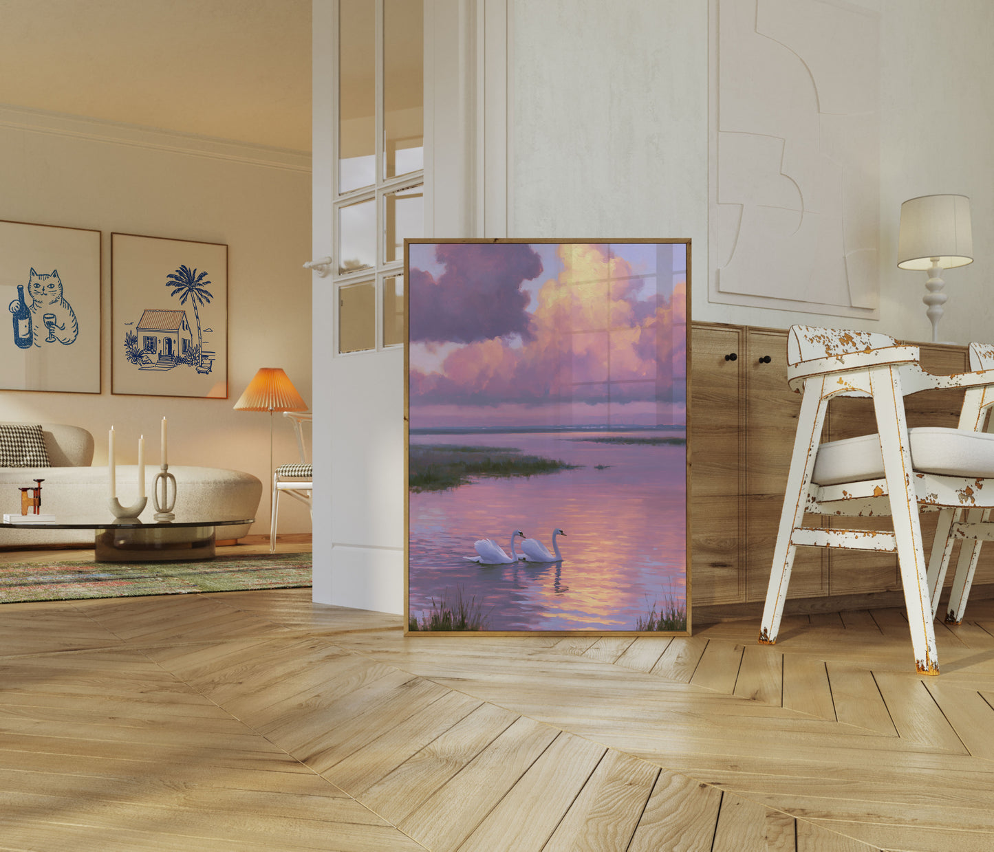 Swans at Sunset Lake Poster