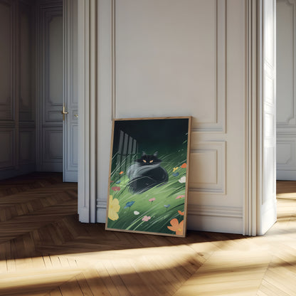 Dreamy Cat in Meadow Poster