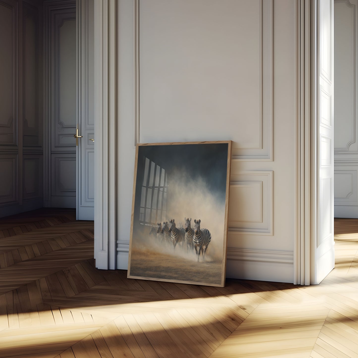 Zebras, die durch Staub laufen Poster