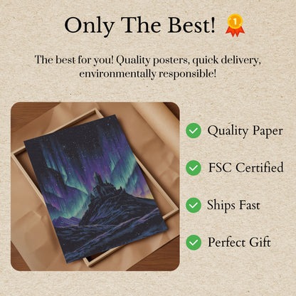 Aurora Borealis Castle Night Poster