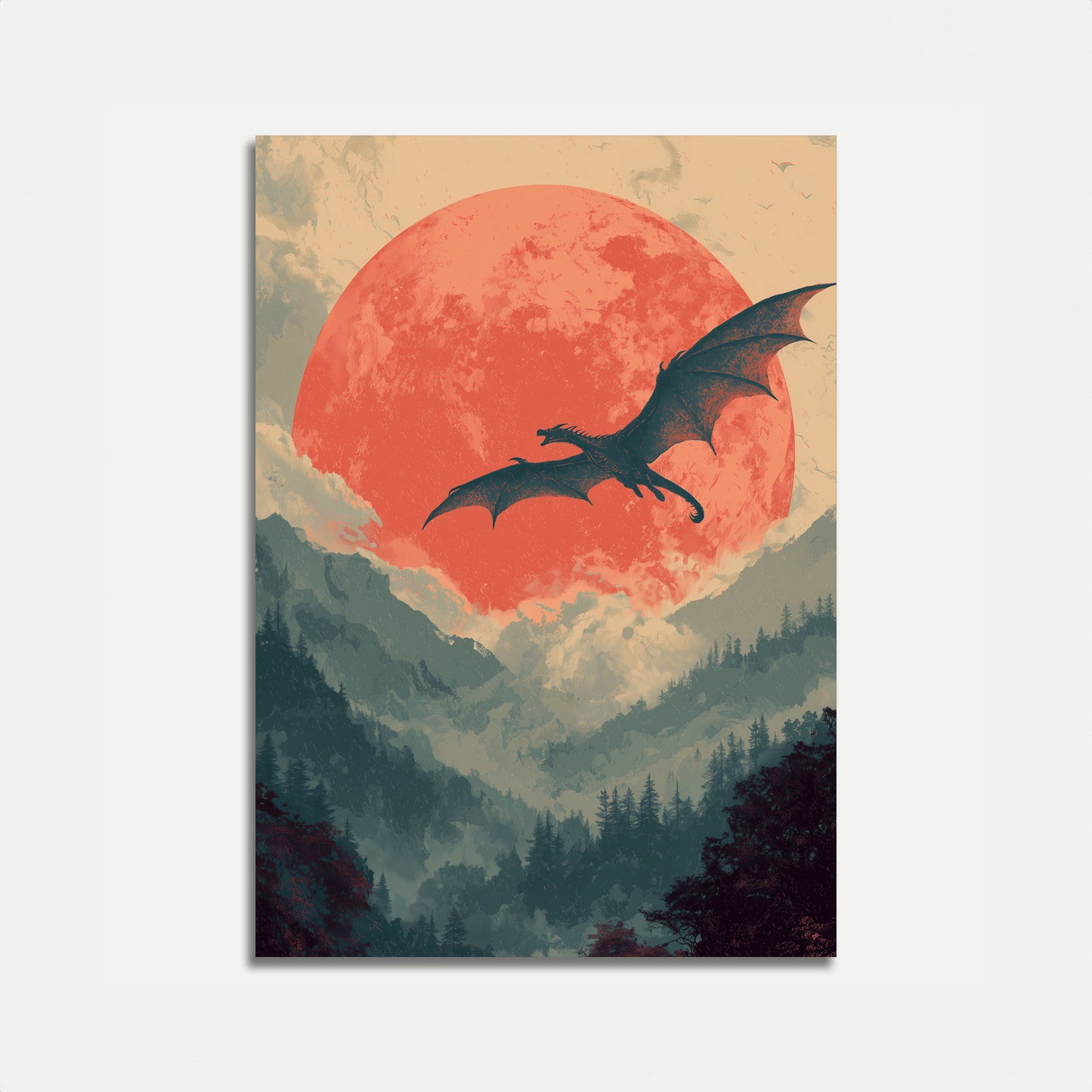 Dragon's Crimson Sky Poster