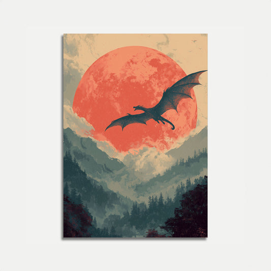 Dragon's Crimson Sky Poster