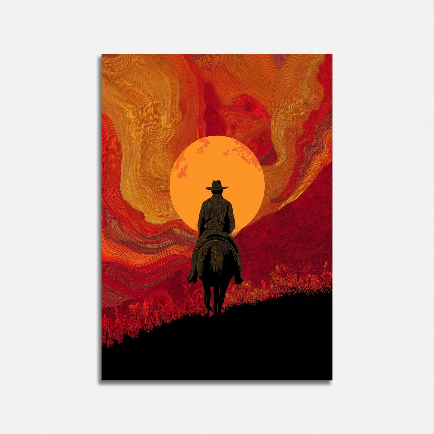Lone Rider Sunset Poster