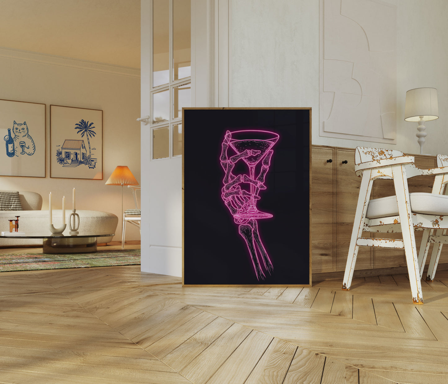 Affiche Néon Cocktail Squelette
