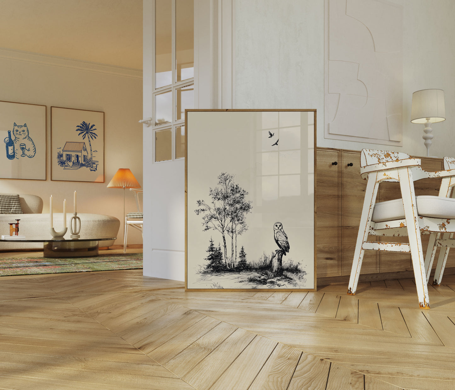 Affiche Paysage Clair de Lune de la Chouette Effraie