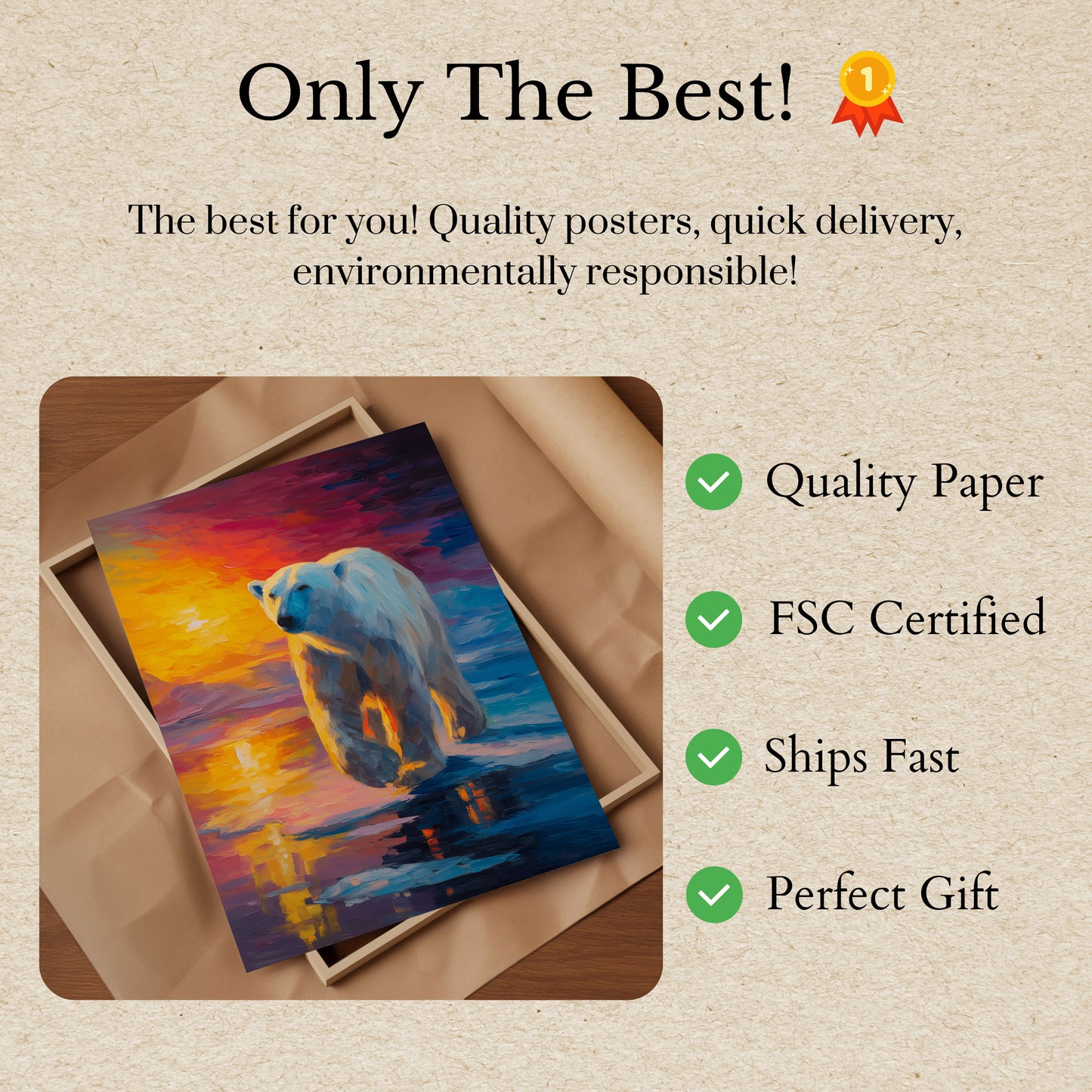 Póster del reflejo del atardecer del oso polar