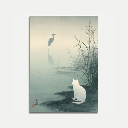 Hvid Kat og Hejre Plakat