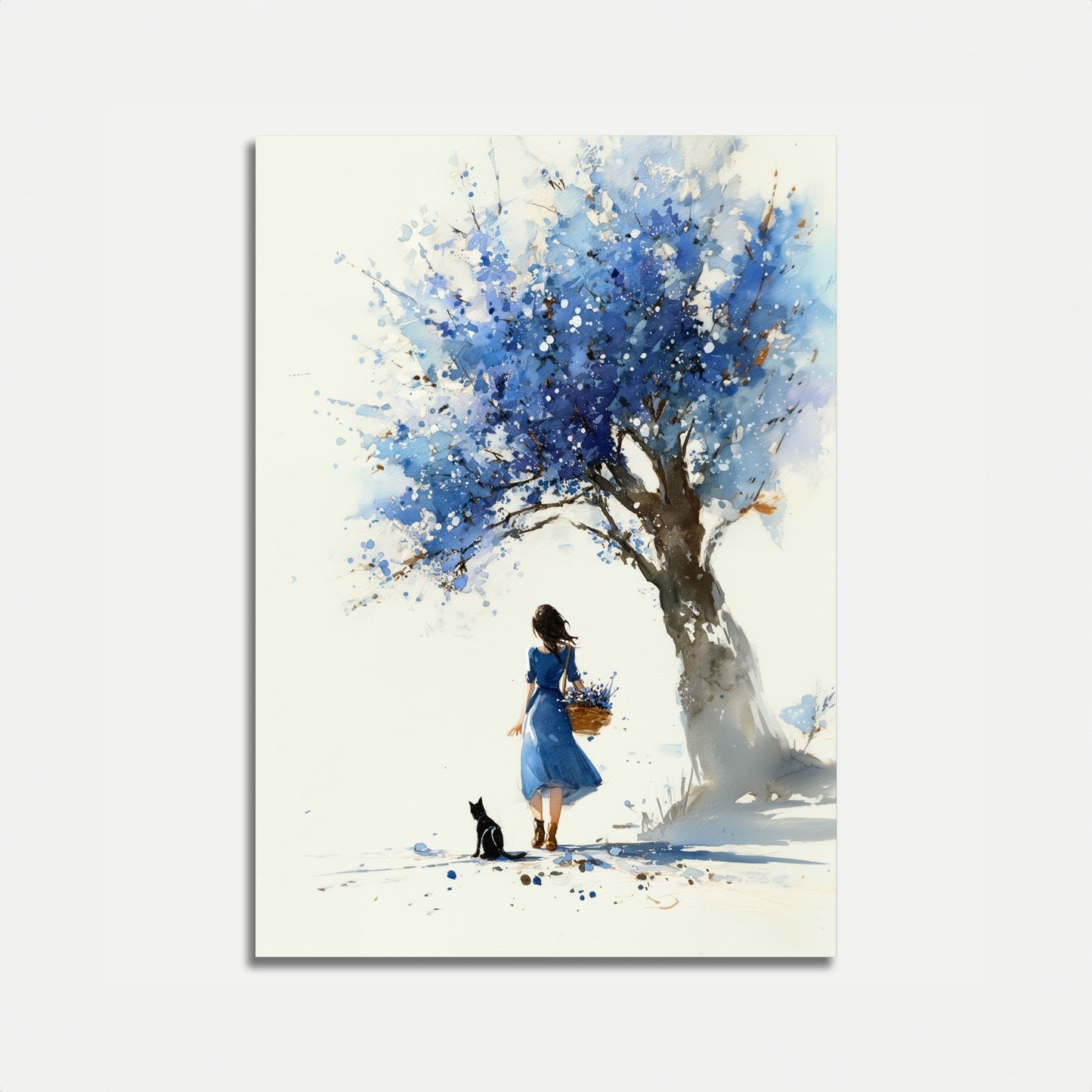 Dziewczyna Pod Niebieskimi Kwiatami Plakat