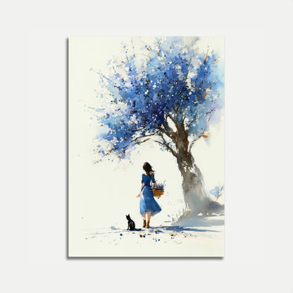 Dziewczyna Pod Niebieskimi Kwiatami Plakat