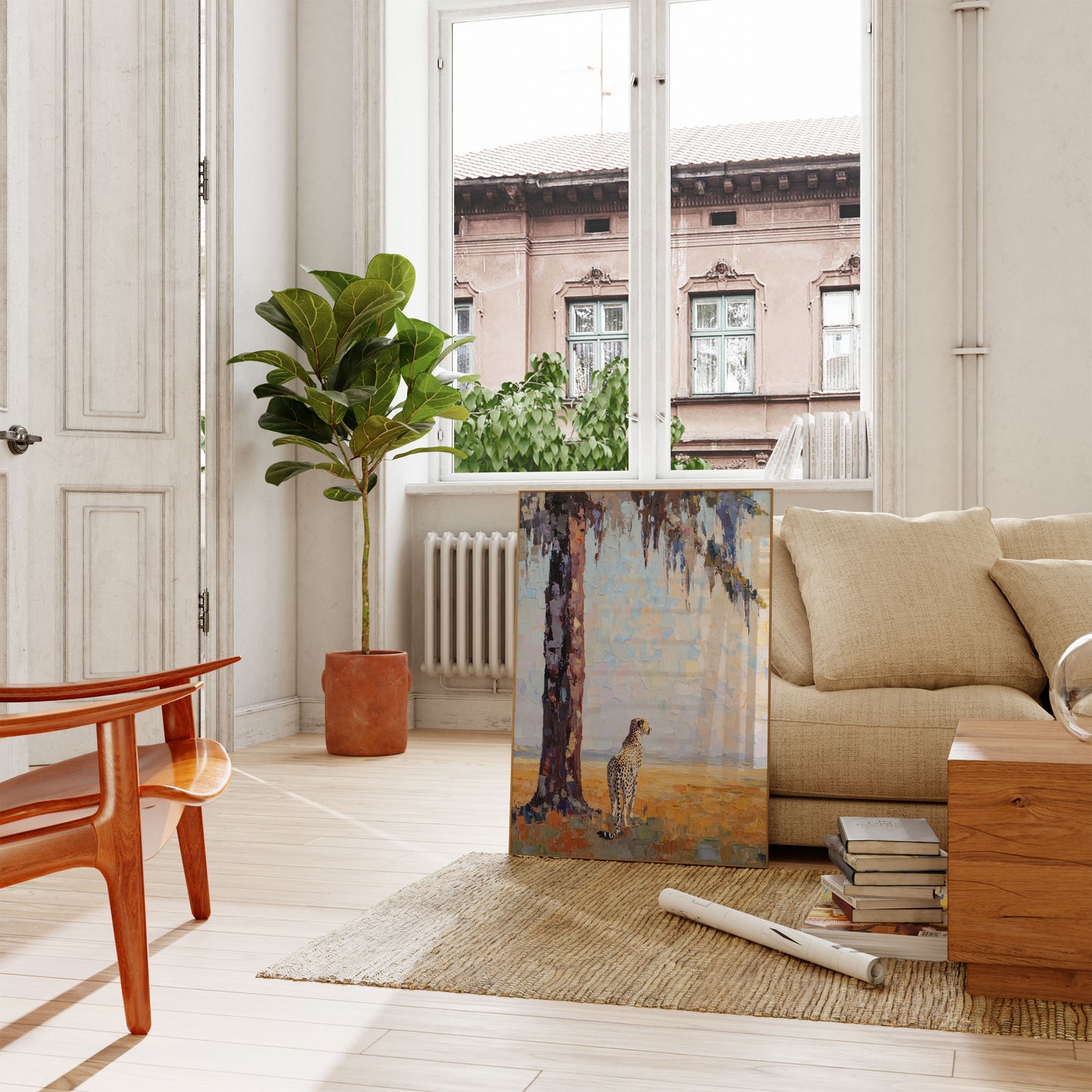 Póster del majestuoso guepardo en la sabana