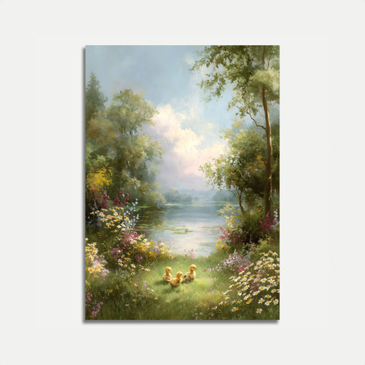 Peaceful Ducklings Spring Meadow Poster