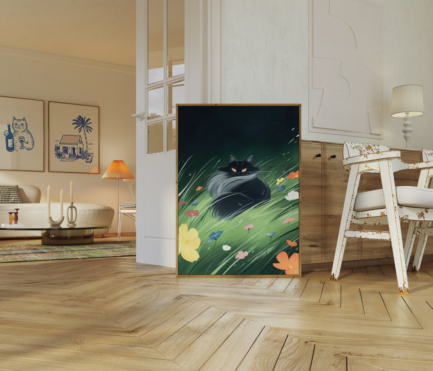 Dreamy Cat in Meadow Poster