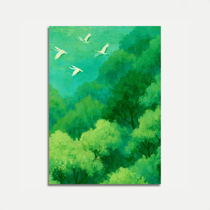 Volare Uccelli Sopra Foresta Poster