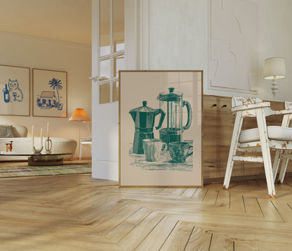 Morning Coffee Brewing Poster