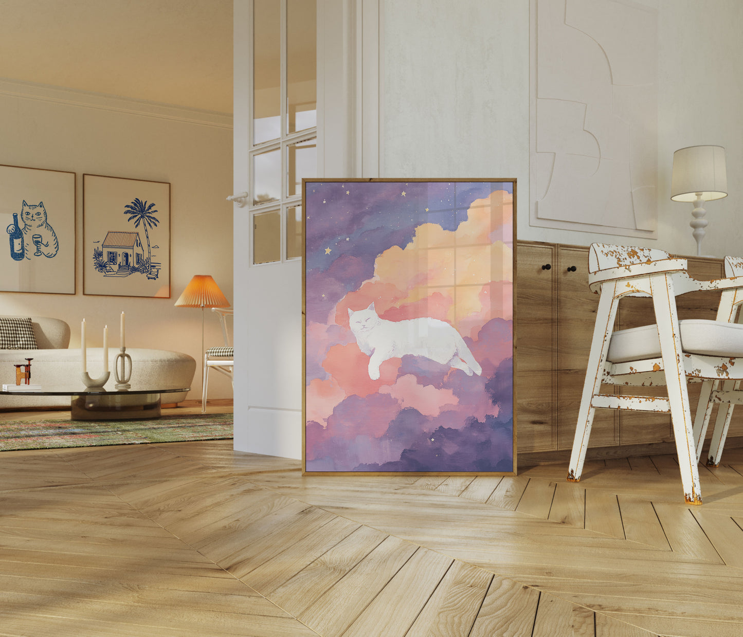 Sleeping Cat in Clouds Poster