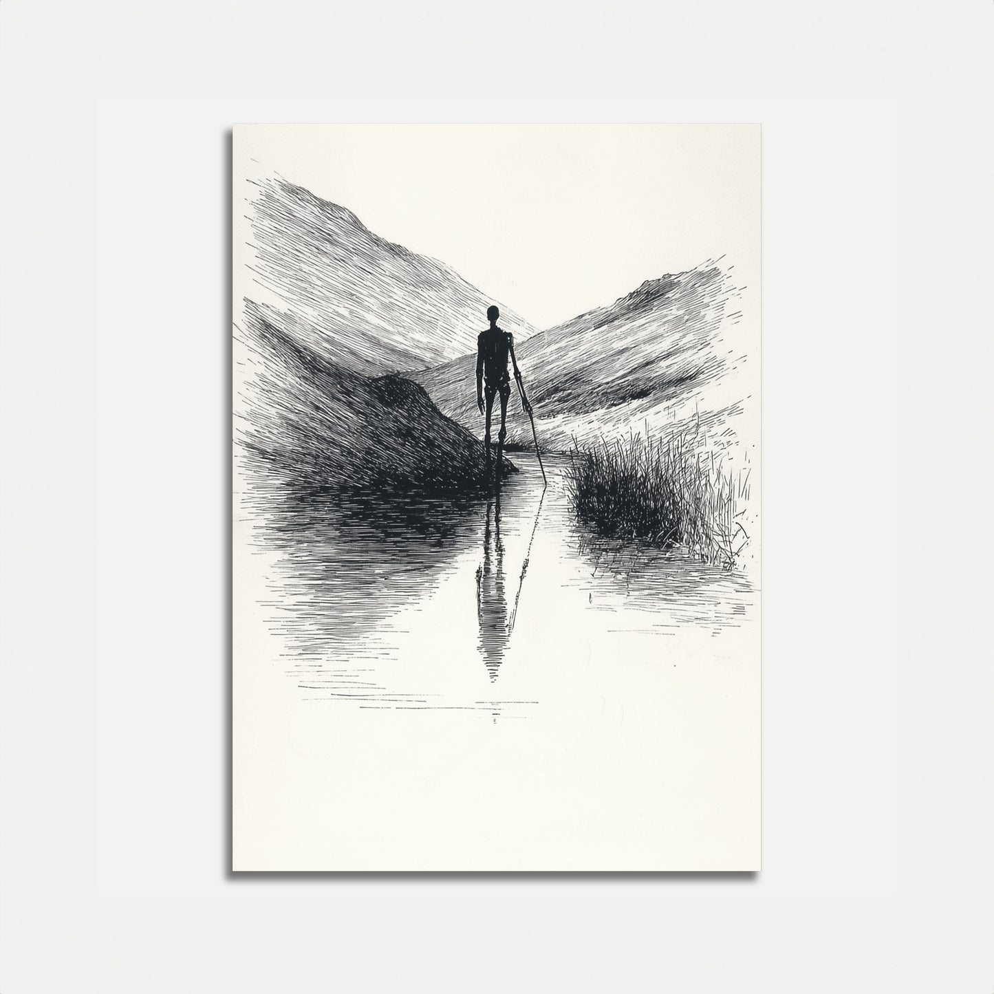 Figura Solitaria nella Valle di Montagna Poster