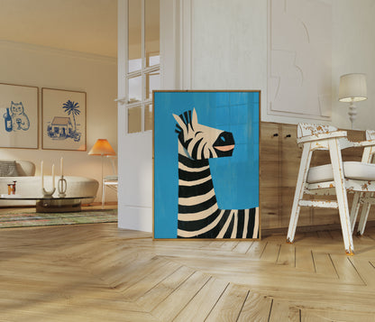 Striped Blue Zebra Portrait Poster