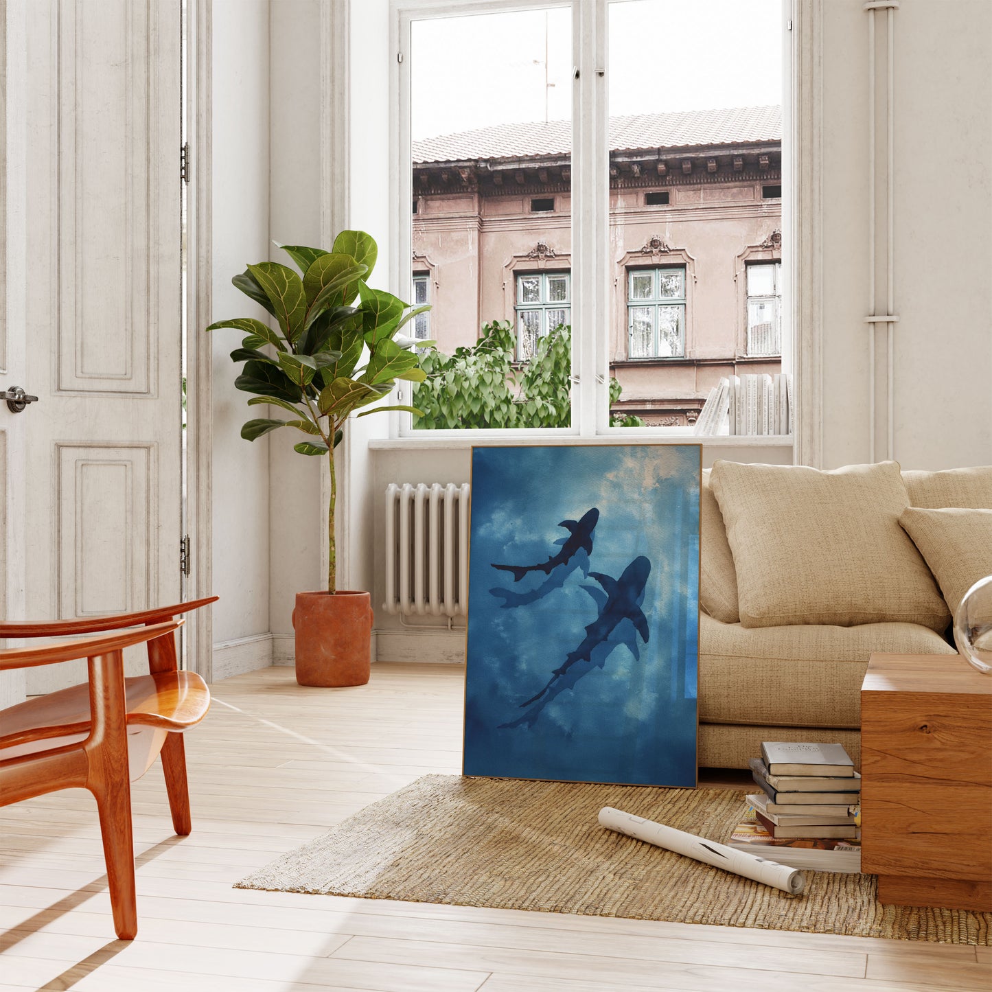 Sharks Swimming in Ocean Poster